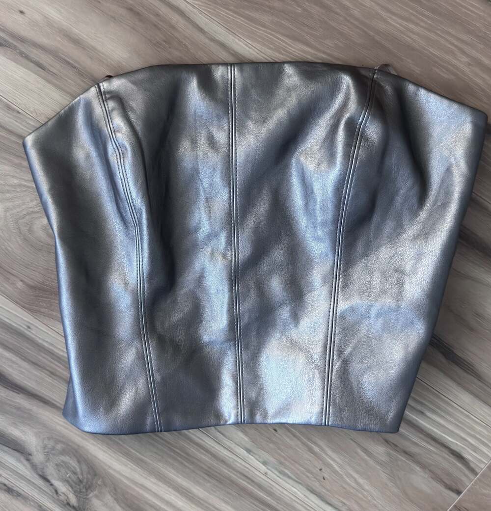 Kirious Metallic Silver Faux Leather Corset Top